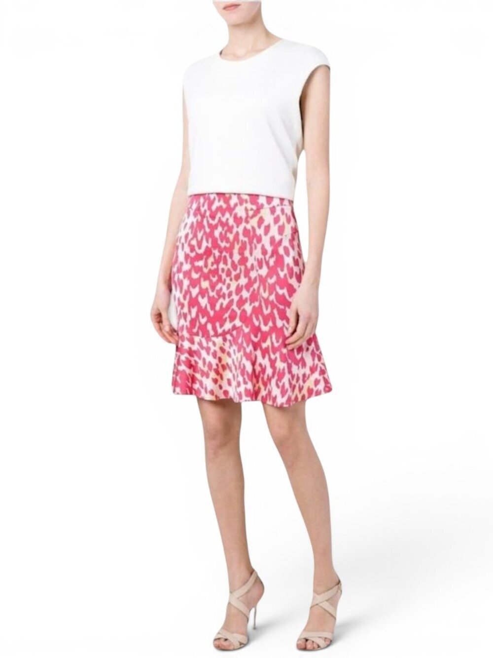 Issa Pink Jasmine Ruffle Hem Fluid Jacquard Stretch Jersey Skirt New NWT Size 4